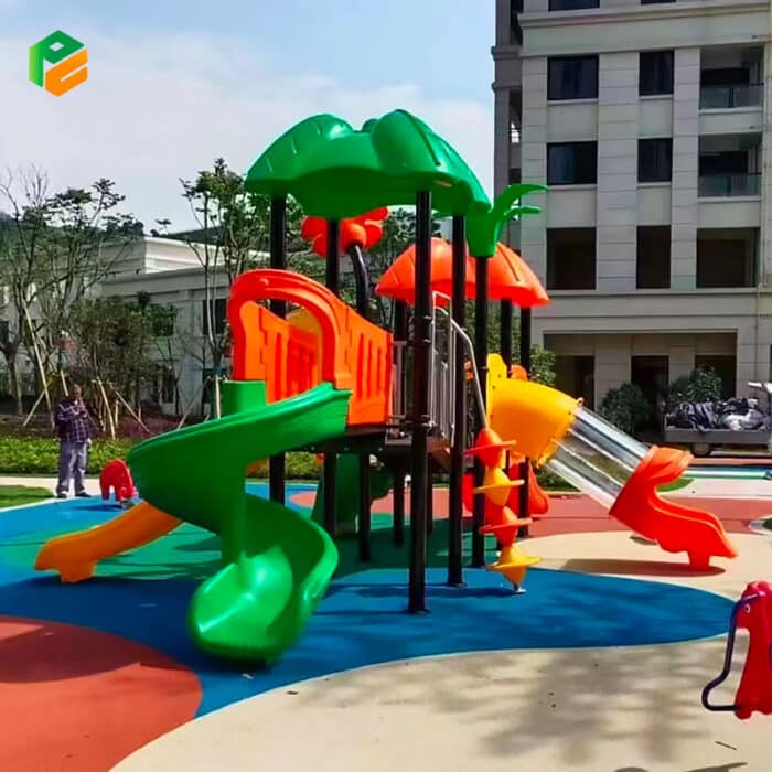 Double-Tower-Outdoor-Play-Set-with-Slide-4