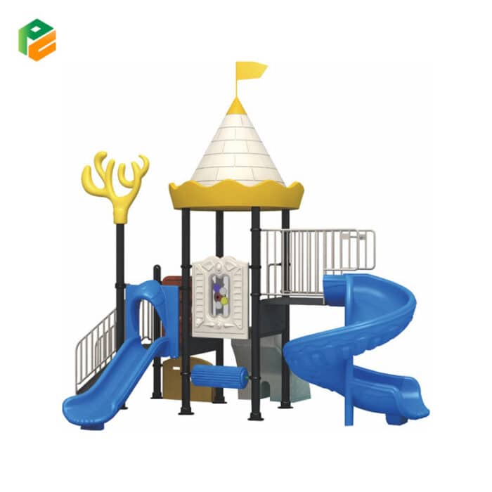 Outdoor Play House with Spiral Slide and Chair-1