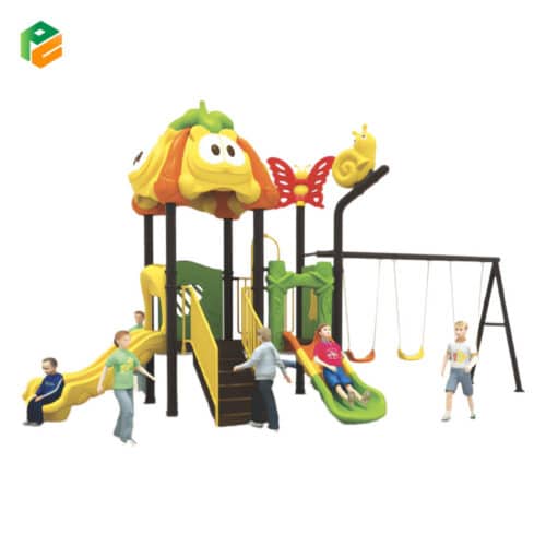 Dog Roof Outdoor Playground Slide with 3 Person Swing Set-1