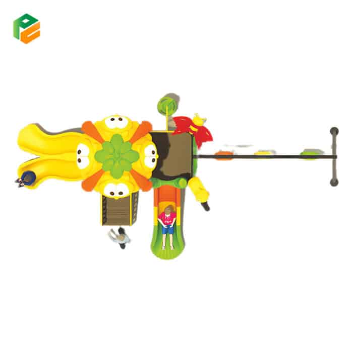 Dog Roof Outdoor Playground Slide with 3 Person Swing Set-2