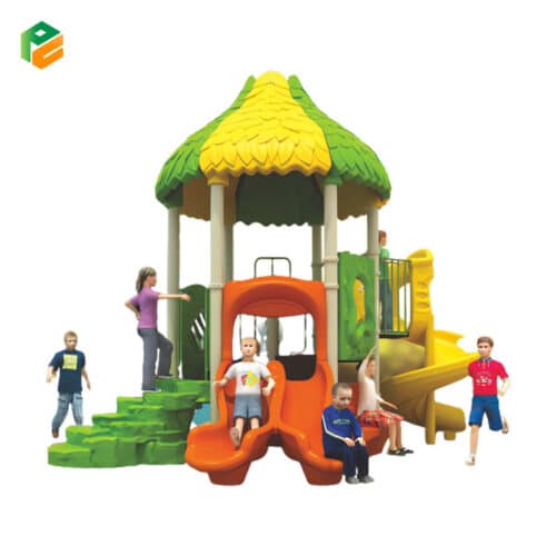 Hexagonal Platform Plastic Playset with Slide for Parks-1