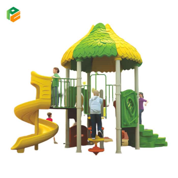 Hexagonal Platform Plastic Playset with Slide for Parks-2