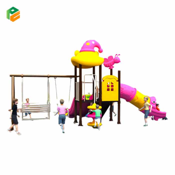 Pink Nursery Outdoor Play Equipment with Swing Set-2