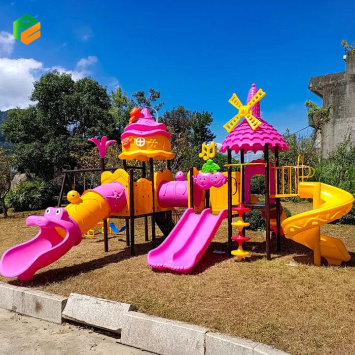 Castle-Themed-Childcare-Outdoor-Equipment-with-Swing-Set