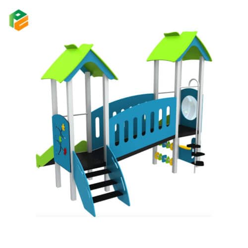 Double Tower Kindergarten Playground Equipment with Bridge-1