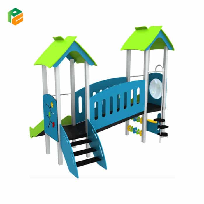 Double Tower Kindergarten Playground Equipment with Bridge-1
