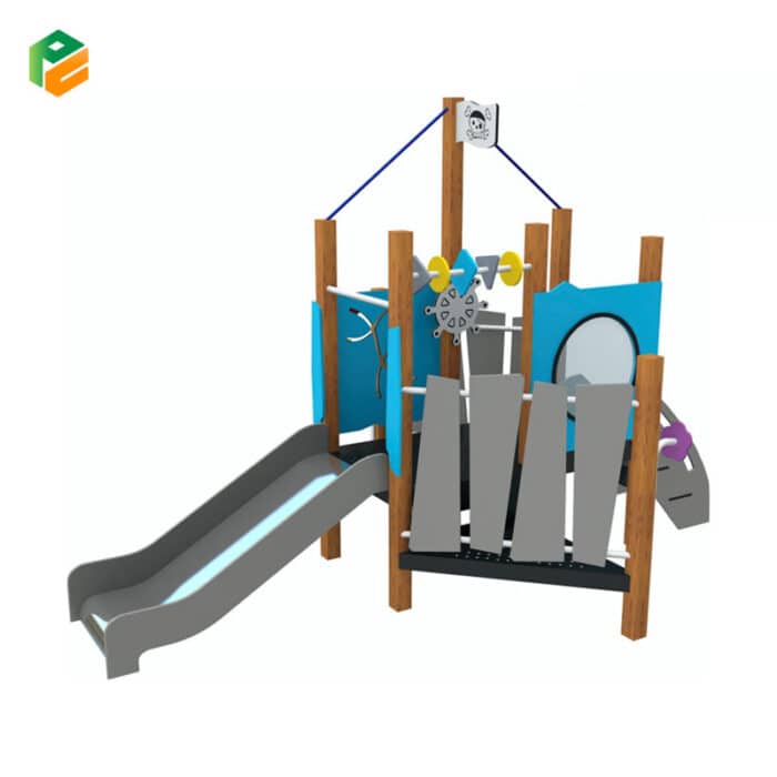 Interactive Small Playground Equipment with Stainless Steel Slide-1
