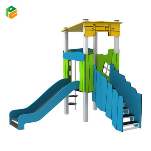 Modern Garden Play House with Slide and Bench-1