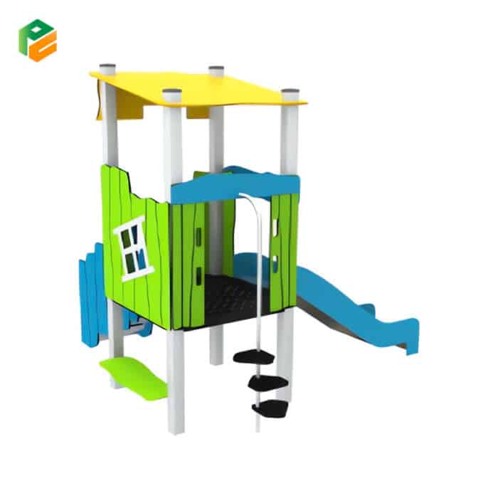 Modern Garden Play House with Slide and Bench-2