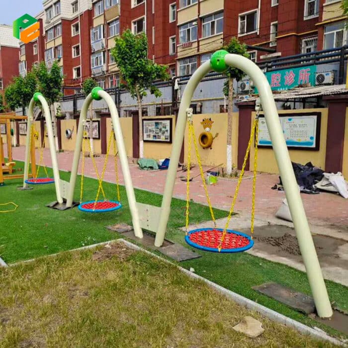 Outdoor Swing Set for Kids with Double Nest Seats-2