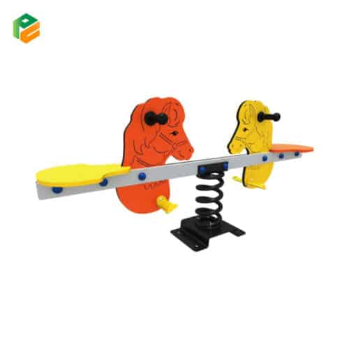 Pony-shaped Two-seated Seesaw with Spring-1