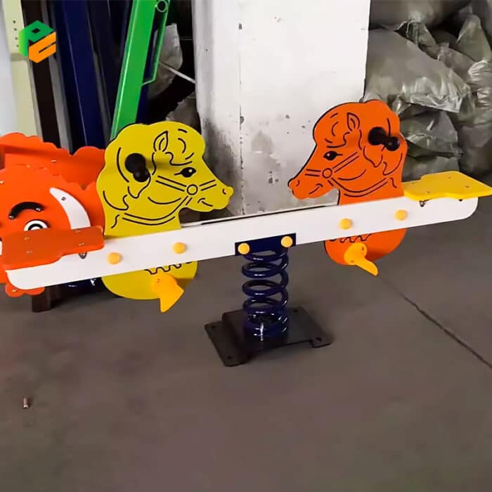 Pony-shaped Two-seated Seesaw with Spring-2
