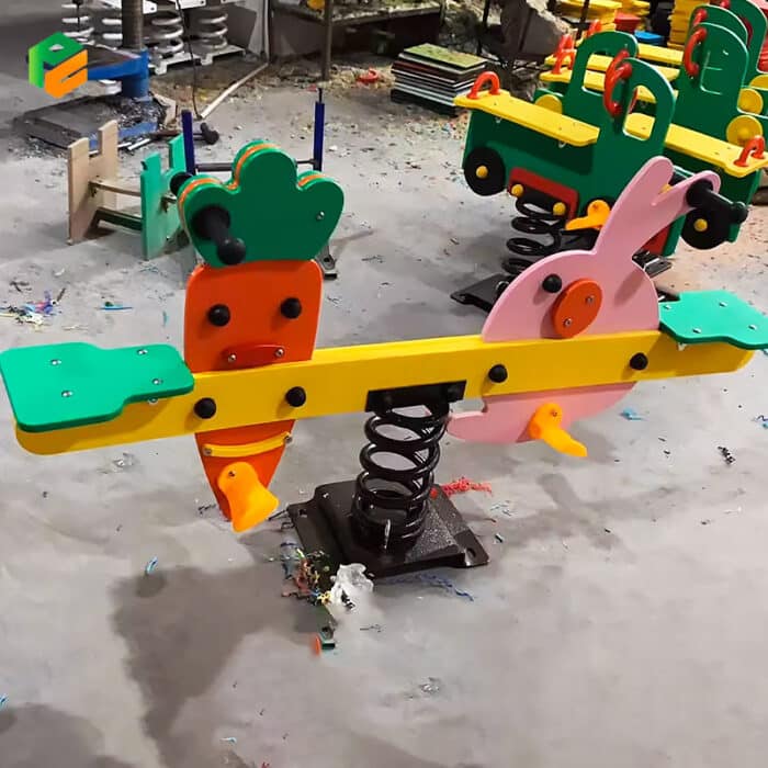 Rabbit and Carrot Shaped Two-seated Seesaw with Spring-2