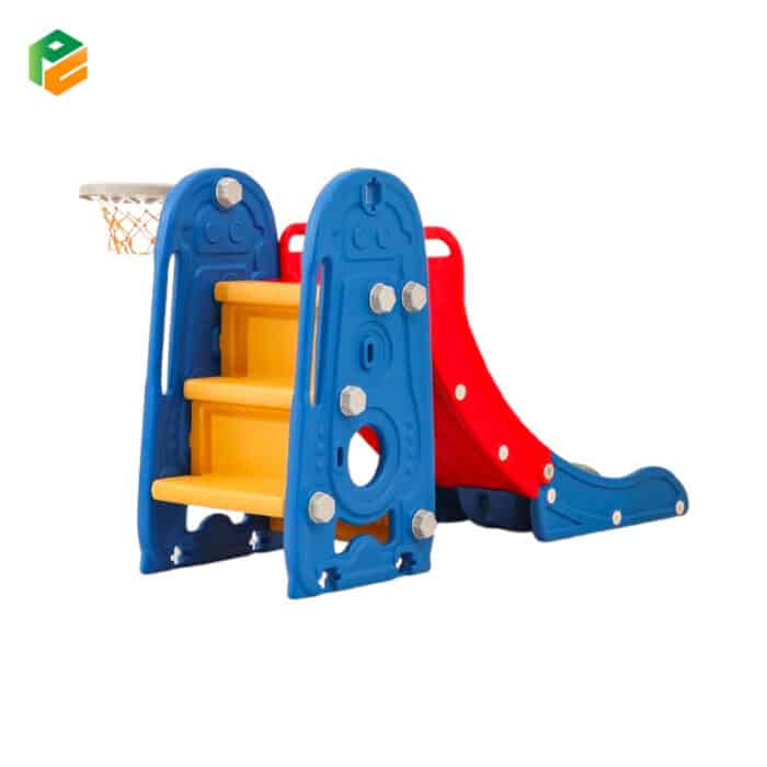 3-in-1 Toddler Play Climber Slide Playset with Basketball Hoop-2