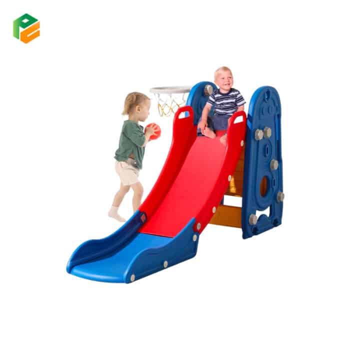 3-in-1 Toddler Play Climber Slide Playset with Basketball Hoop-4