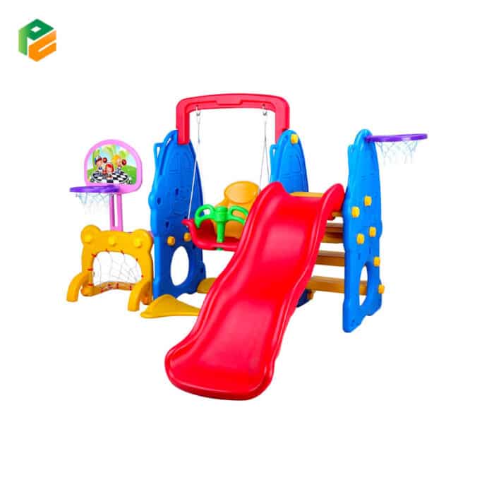5-in-1 Indoor Slide for Toddlers with Swing and Basketball Hoop-2