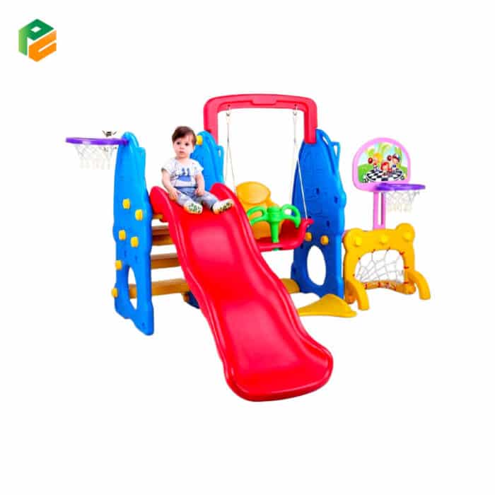 5-in-1 Indoor Slide for Toddlers with Swing and Basketball Hoop-3