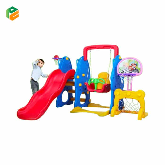 5-in-1 Indoor Slide for Toddlers with Swing and Basketball Hoop-4