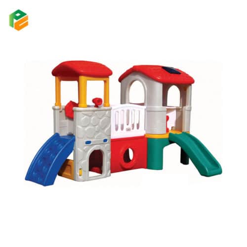 Kids Indoor Plastic Twin Tower Slide with Bridge-1