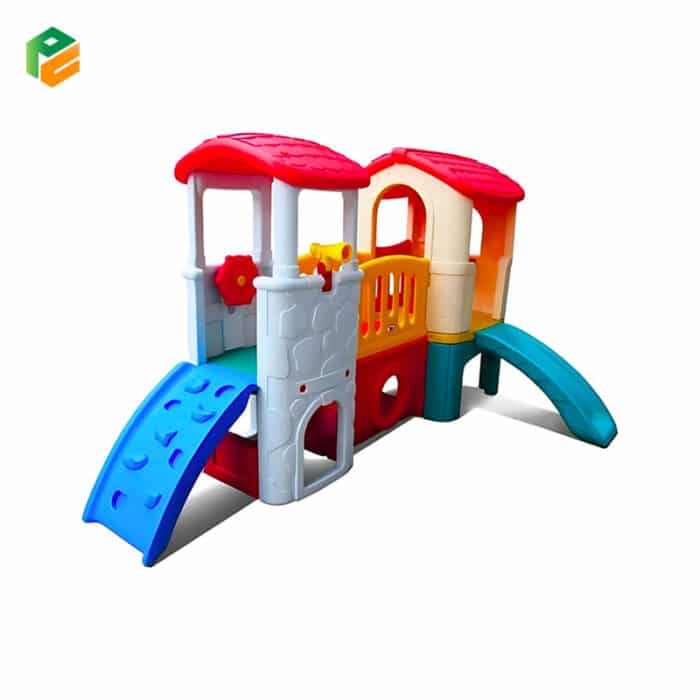 Kids Indoor Plastic Twin Tower Slide with Bridge-2