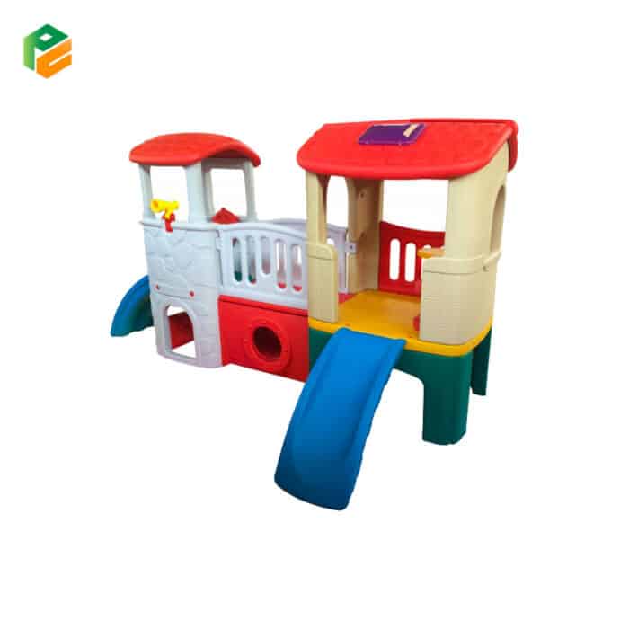 Kids Indoor Plastic Twin Tower Slide with Bridge-3