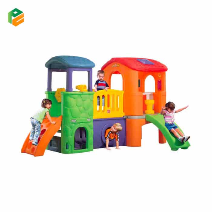 Kids Indoor Plastic Twin Tower Slide with Bridge - Image 4